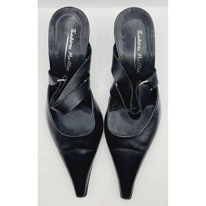 Tsakiris Mallas Black Leather Pointed-Toe Heels Cross-Strap Design Size 38 Y2K